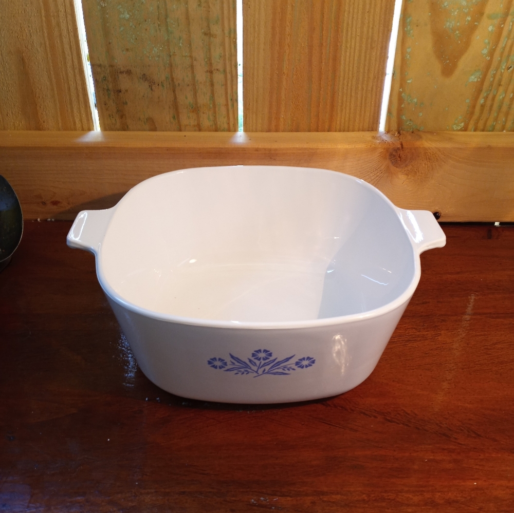 Corningware White Dish with Blue Floral Accent
